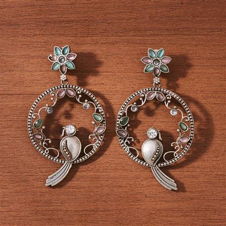 Peacock Earring With Oxidised Plating