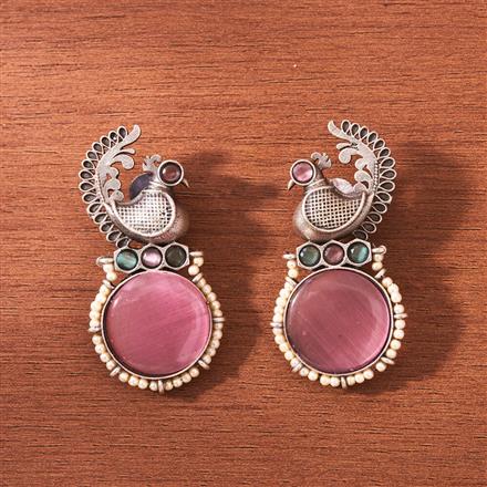 Peacock Earring With Oxidised Plating