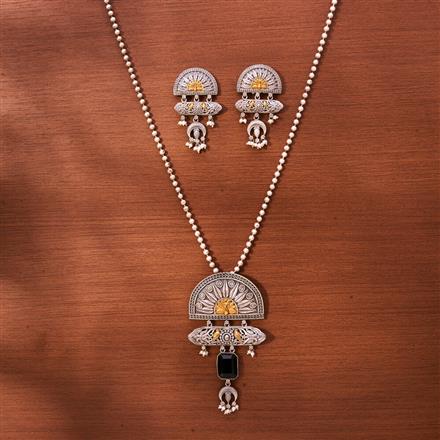 Oxidised Peacock Pendant Set With 2 Tone Plating