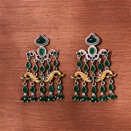 Oxidised Peacock Earring With 2 Tone Plating