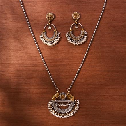 Oxidised Peacock Pendant Set With 2 Tone Plating