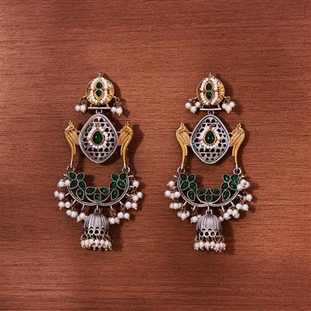 Oxidised Peacock Jhumki With 2 Tone Plating