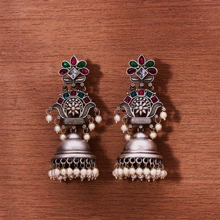 Pearl Jhumki With Oxidised Plating