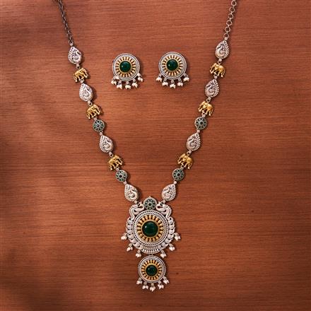 Oxidised Moti Necklace With 2 Tone Plating