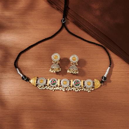 Oxidised Choker Necklace With 2 Tone Plating