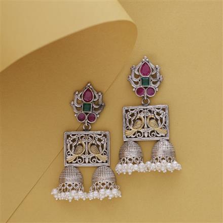Oxidised Peacock Earring With 2 Tone Plating