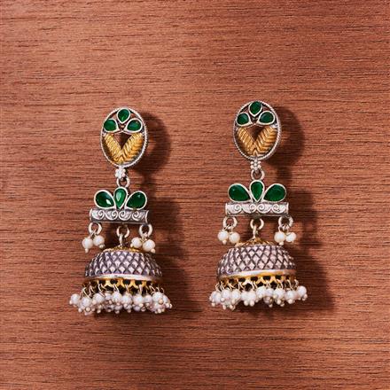 Oxidised Pearl Jhumki With 2 Tone Plating