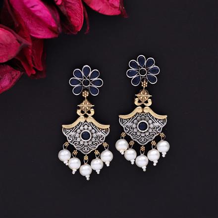 Oxidised Moti Earring With 2 Tone Plating