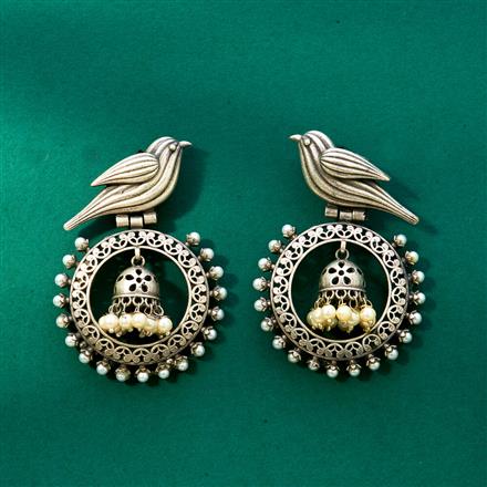 Peacock Jhumki With Oxidised Plating