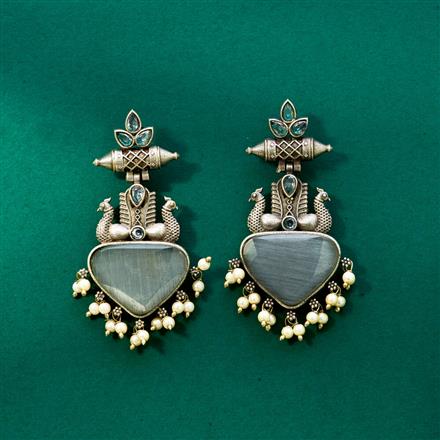 Peacock Earring With Oxidised Plating