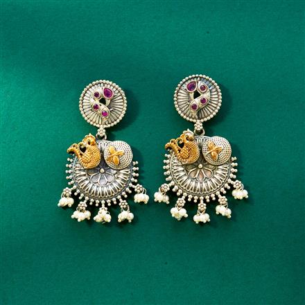 Oxidised Peacock Earring With 2 Tone Plating