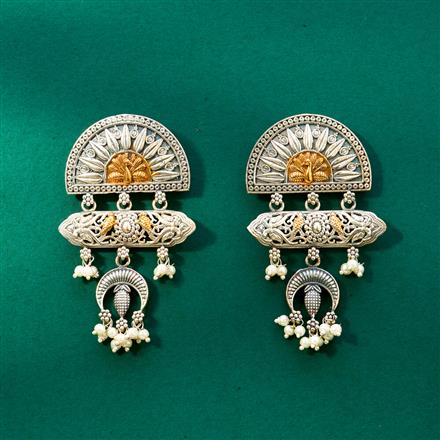Oxidised Peacock Earring With 2 Tone Plating