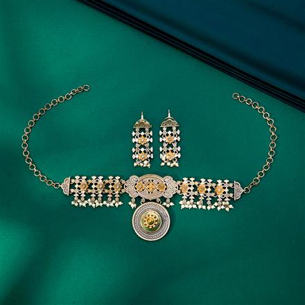 Oxidised Choker Necklace With 2 Tone Plating