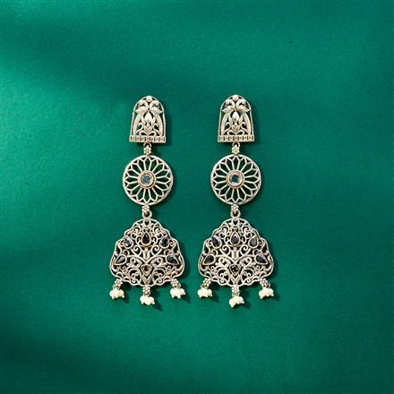 Peacock Earring With Oxidised Plating