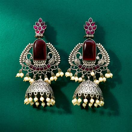 Peacock Earring With Oxidised Plating