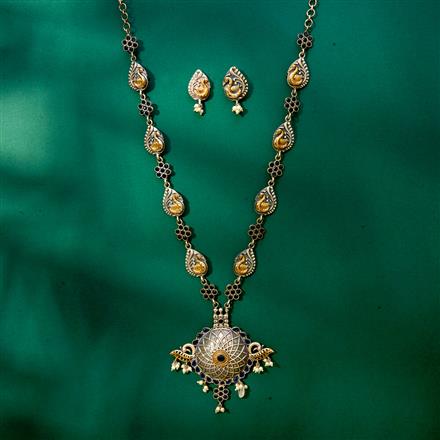 Oxidised Long Necklace With 2 Tone Plating