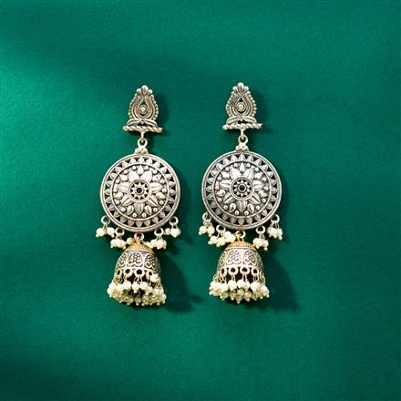 Oxidised Pearl Earring With 2 Tone Plating