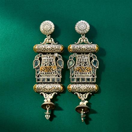 Oxidised Peacock Earring With 2 Tone Plating
