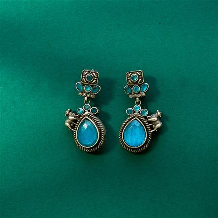 Stone Earring With Oxidised Plating