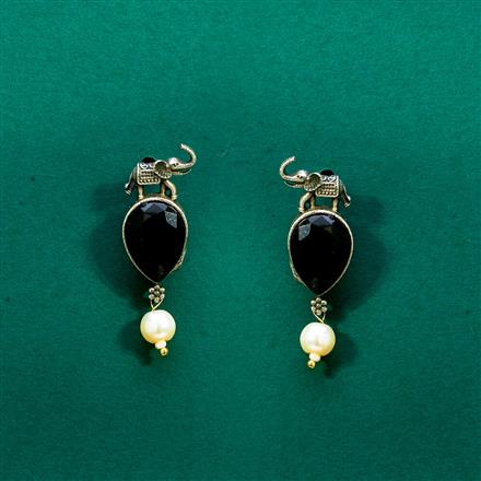 Moti Earring With Oxidised Plating