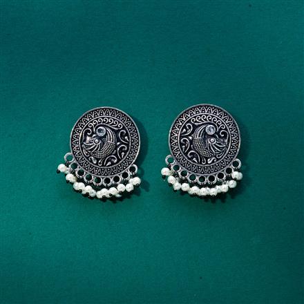 Peacock Earring With Oxidised Plating