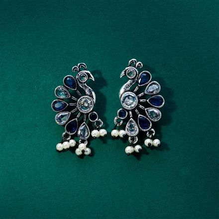 Peacock Earring With Oxidised Plating