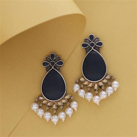 Oxidised Moti Earring With 2 Tone Plating