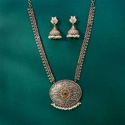 Oxidised Long Necklace With 2 Tone Plating