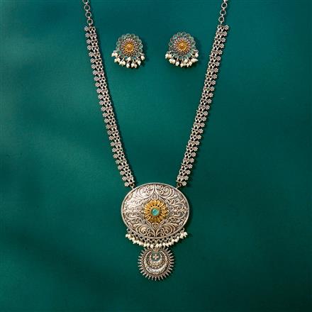 Oxidised Long Necklace With 2 Tone Plating