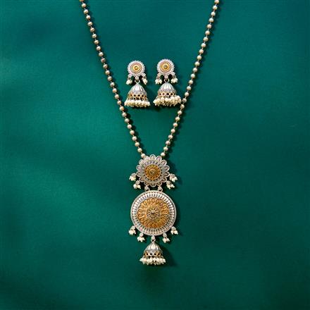 Oxidised Long Necklace With 2 Tone Plating