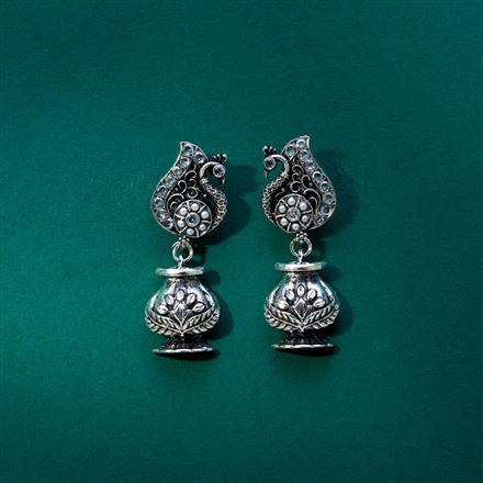 Peacock Earring With Oxidised Plating