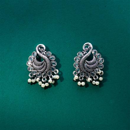 Peacock Earring With Oxidised Plating