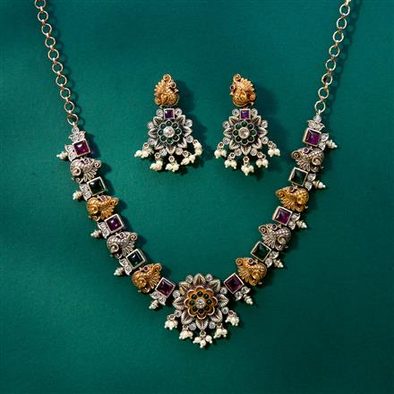 Oxidised Peacock Necklace With 2 Tone Plating