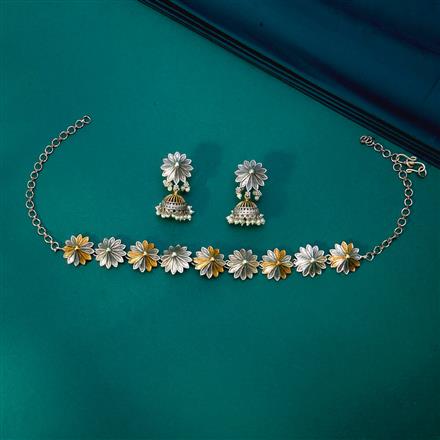 Oxidised Choker Necklace With 2 Tone Plating