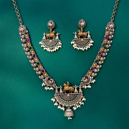 Oxidised Long Necklace With 2 Tone Plating