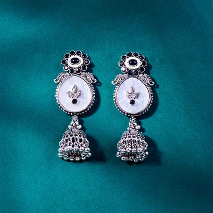 Mother Of Pearl Jhumki With Oxidised Plating