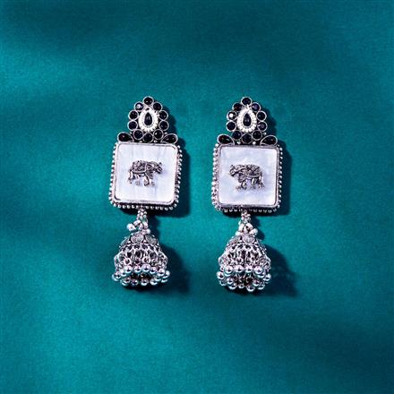 Mother Of Pearl Jhumki With Oxidised Plating