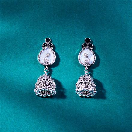 Mother Of Pearl Jhumki With Oxidised Plating