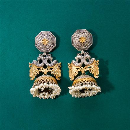 Oxidised Peacock Jhumki With 2 Tone Plating