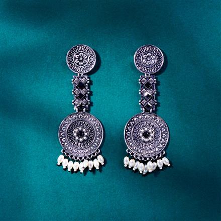 Moti Earring With Oxidised Plating
