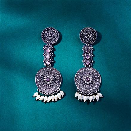 Moti Earring With Oxidised Plating