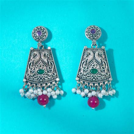 Peacock Earring With Oxidised Plating