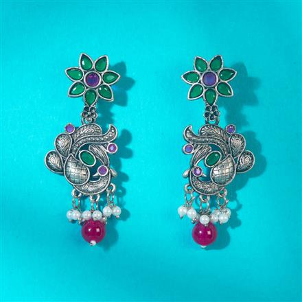 Peacock Earring With Oxidised Plating