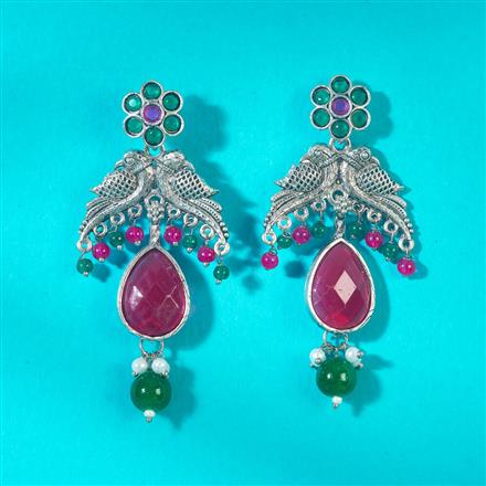 Peacock Earring With Oxidised Plating