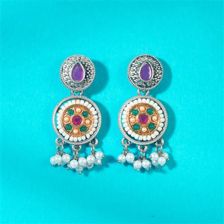 Oxidised Delicate Earring With 2 Tone Plating