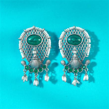 Peacock Earring With Oxidised Plating