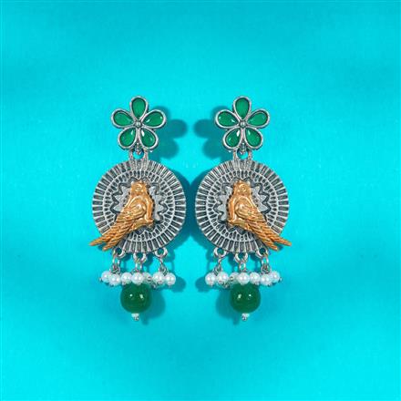 Oxidised Peacock Earring With 2 Tone Plating