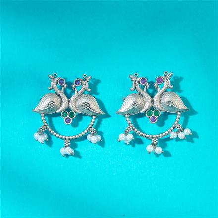 Peacock Earring With Oxidised Plating