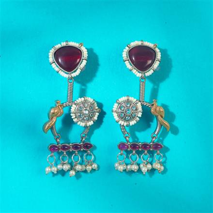 Oxidised Peacock Earring With 2 Tone Plating