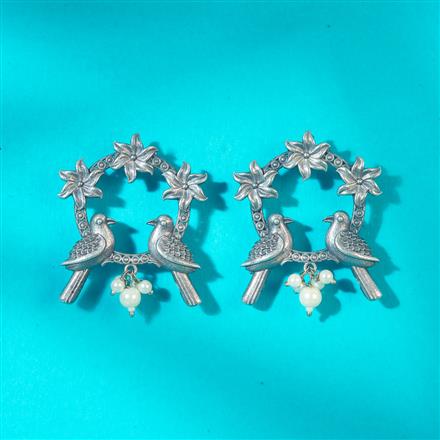 Peacock Earring With Oxidised Plating